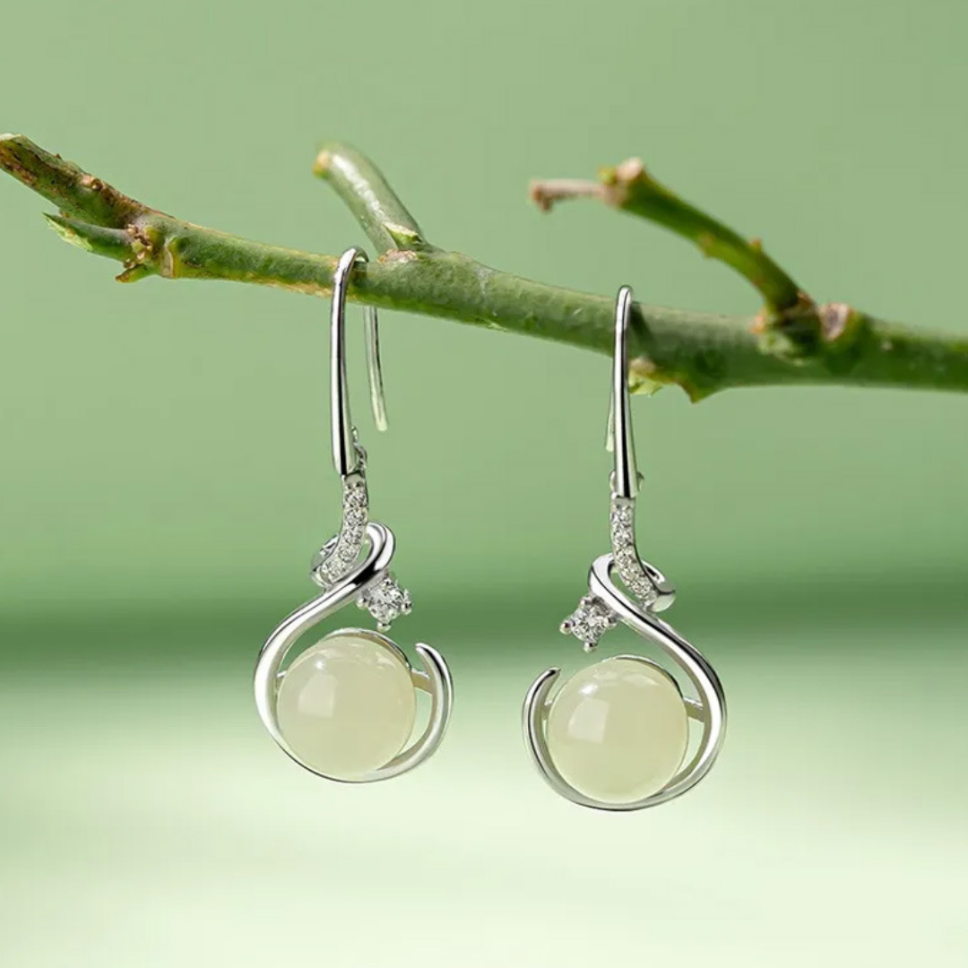 The Held Droplet - Qingying Hetian Jade Earrings