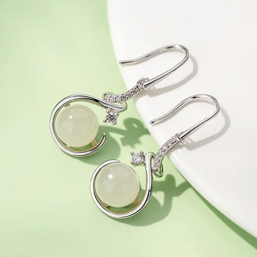 The Held Droplet - Qingying Hetian Jade Earrings