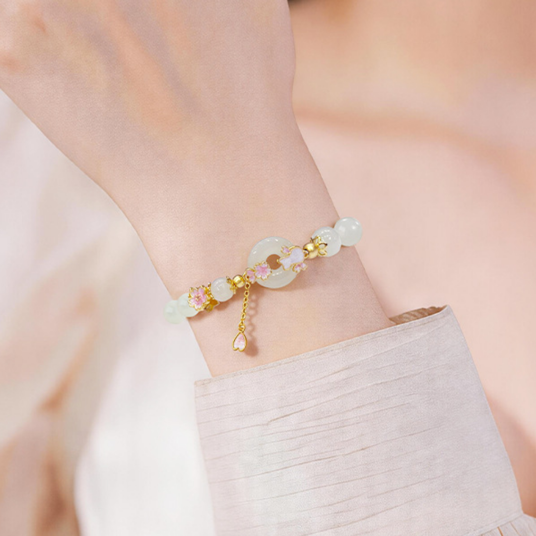 The Brief Bloom - Yinghua Hetian Jade Bracelet