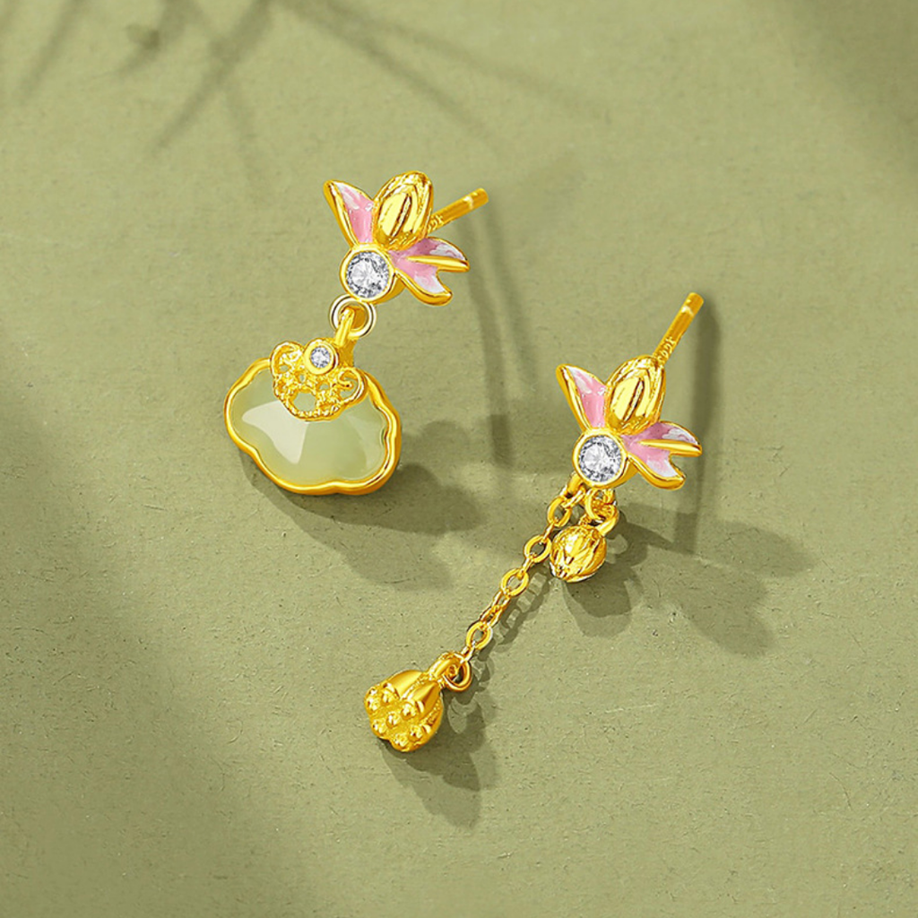 The Blooming Wish - Qinglian Hetian Jade Earrings