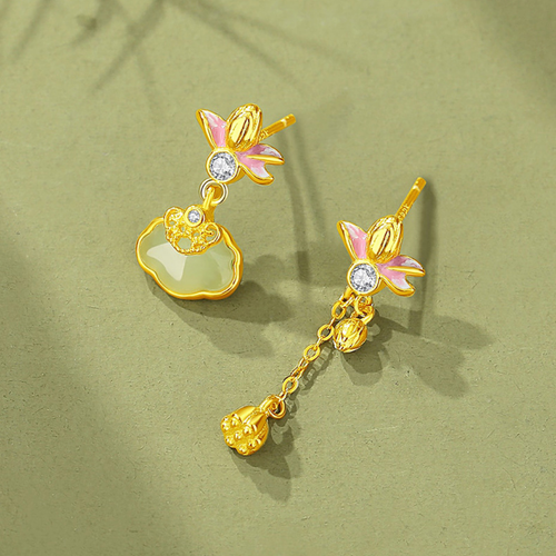 The Blooming Wish - Qinglian Hetian Jade Earrings