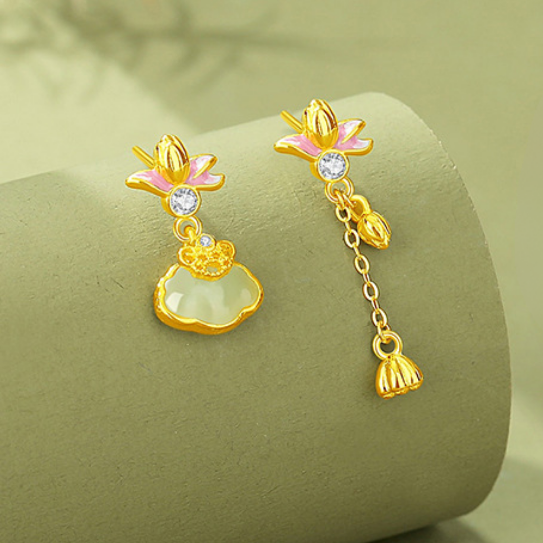 The Blooming Wish - Qinglian Hetian Jade Earrings