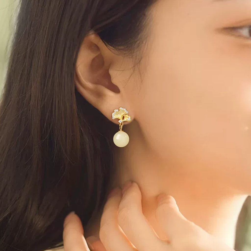 The Golden Turn - Qiuye Hetian Jade Earrings