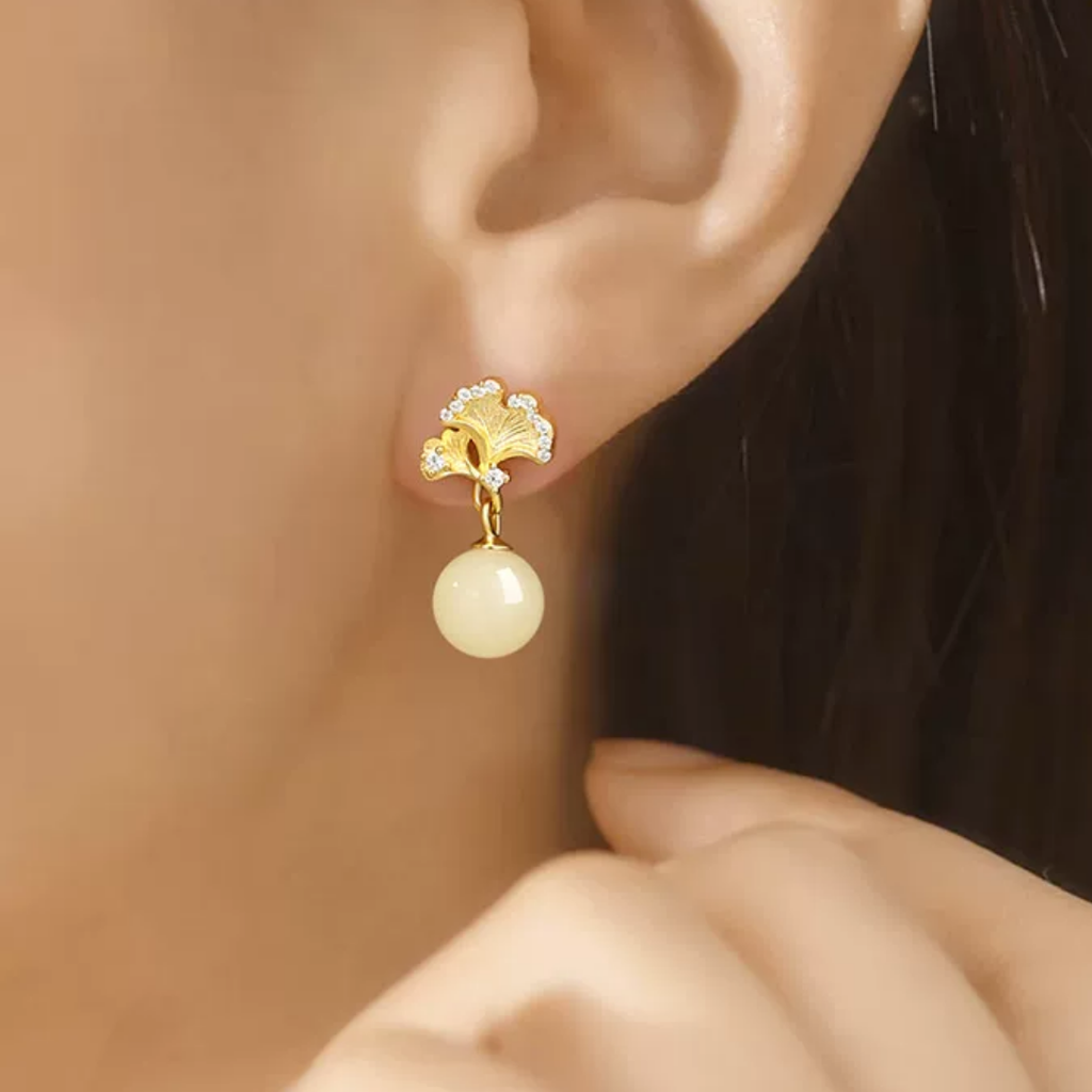 The Golden Turn - Qiuye Hetian Jade Earrings