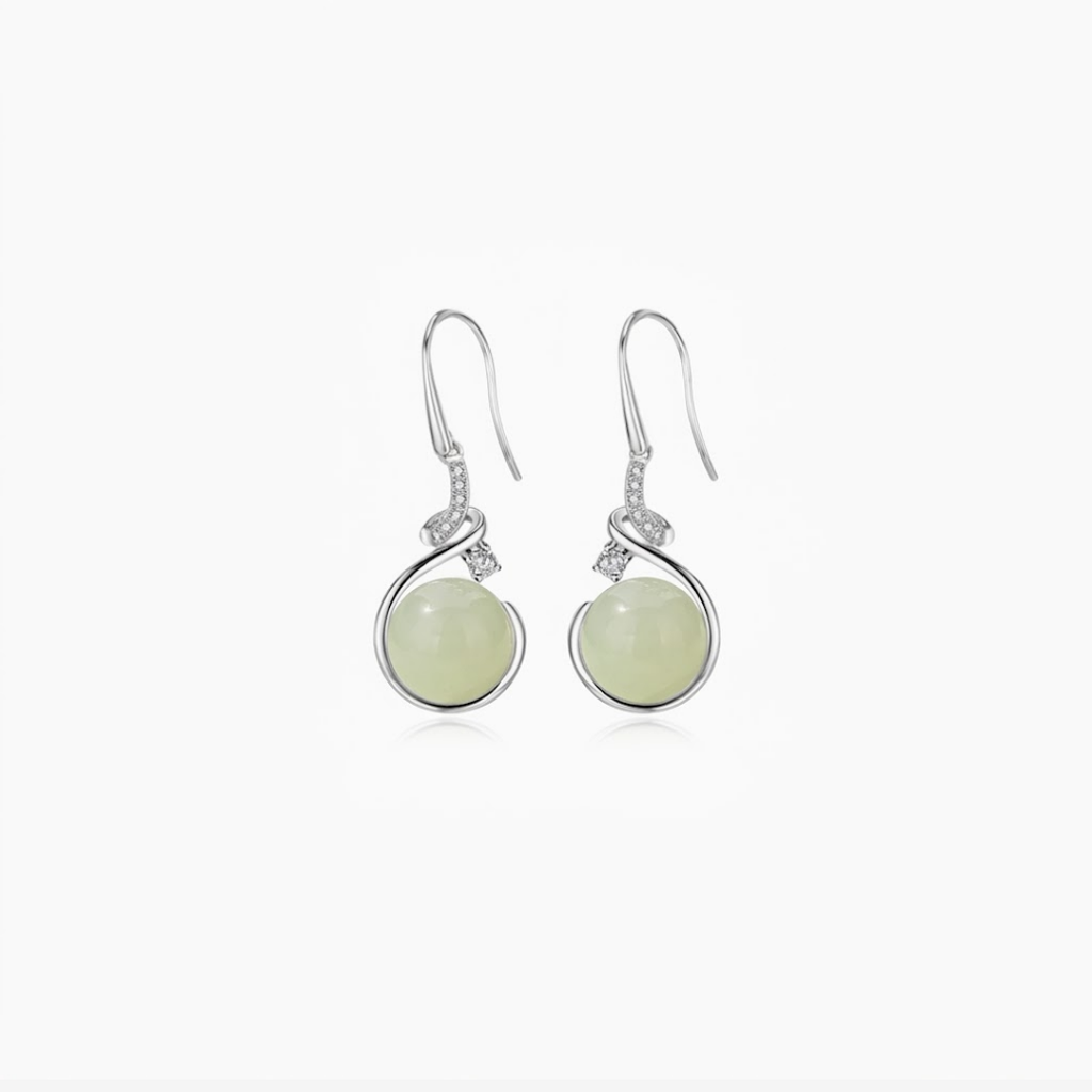 The Held Droplet - Qingying Hetian Jade Earrings
