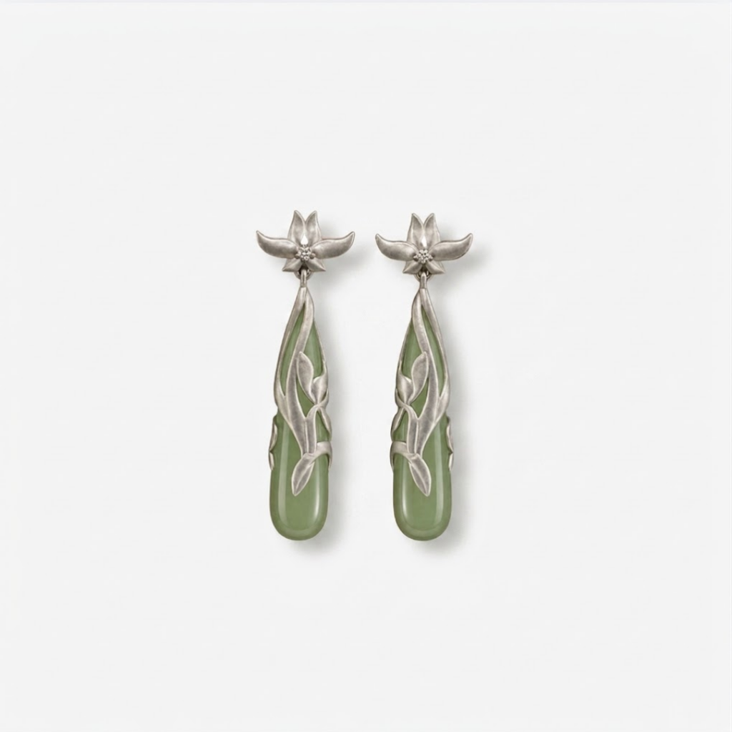 The Unwitnessed Bloom - Qinglan Hetian Jade Earrings