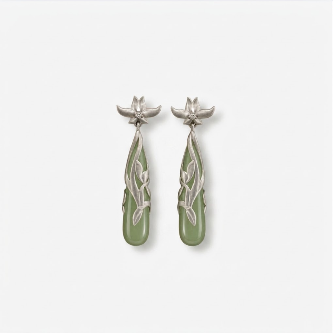 The Unwitnessed Bloom - Qinglan Hetian Jade Earrings